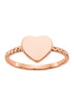 14K Rose Gold Polished Textured Heart Ring