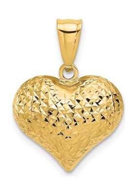 14K Yellow Gold Polished and Textured 3-D Heart Pendant