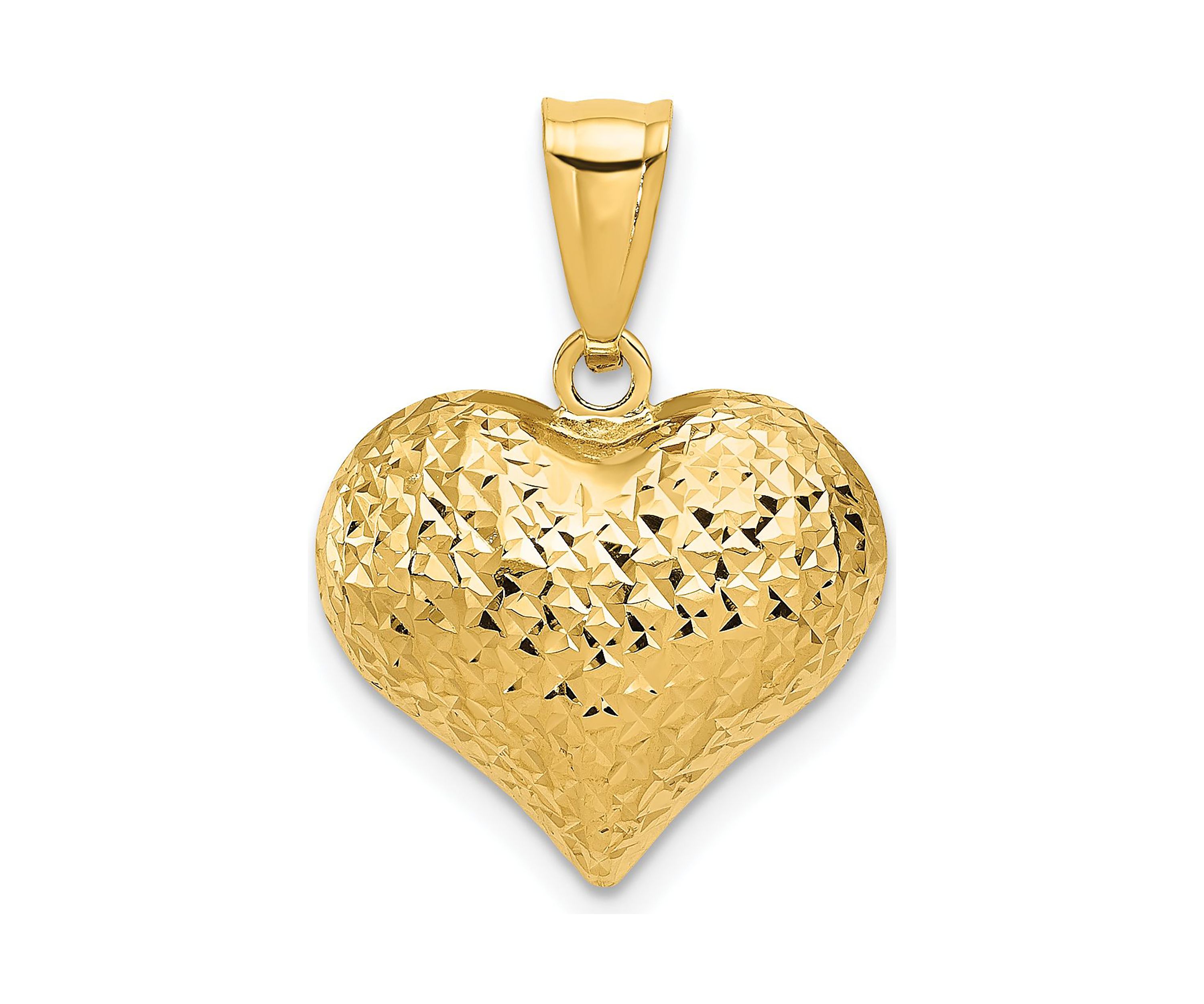 14K Yellow Gold Polished and Textured 3-D Heart Pendant