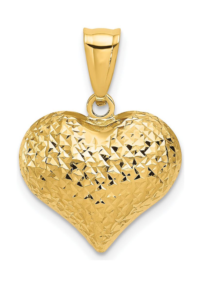 14K Yellow Gold Polished and Textured 3-D Heart Pendant