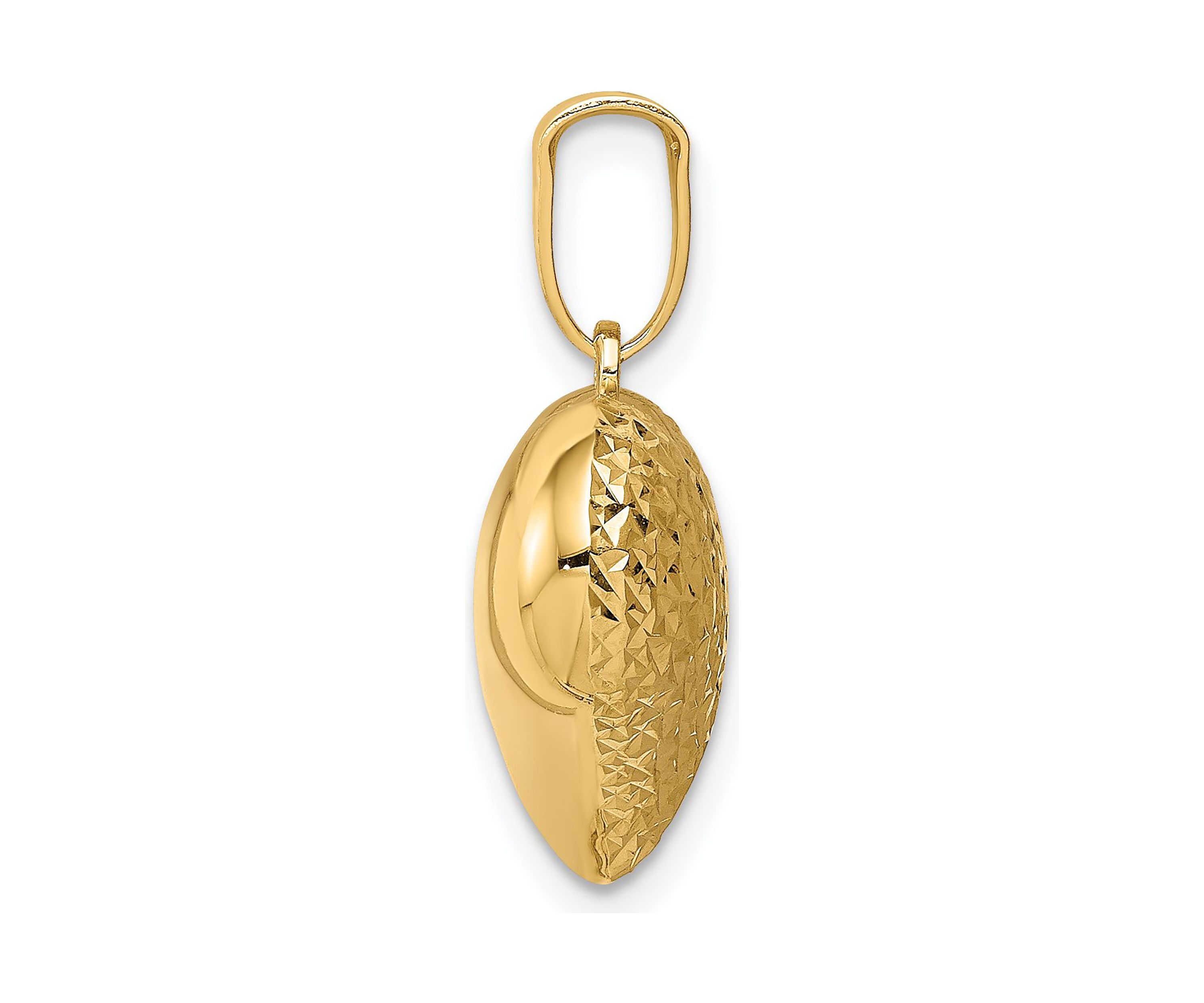 14K Yellow Gold Polished and Textured 3-D Heart Pendant