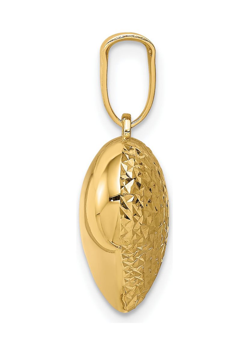 14K Yellow Gold Polished and Textured 3-D Heart Pendant