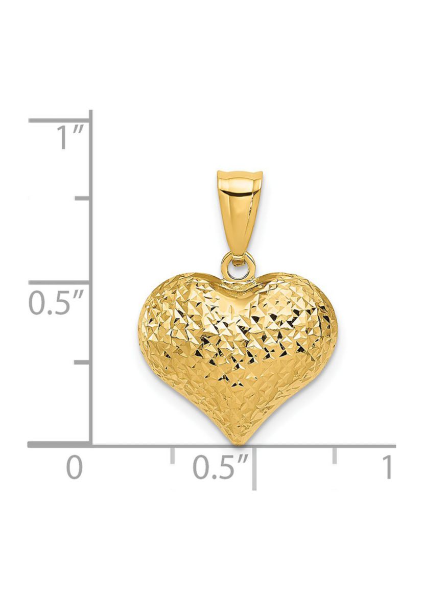 14K Yellow Gold Polished and Textured 3-D Heart Pendant