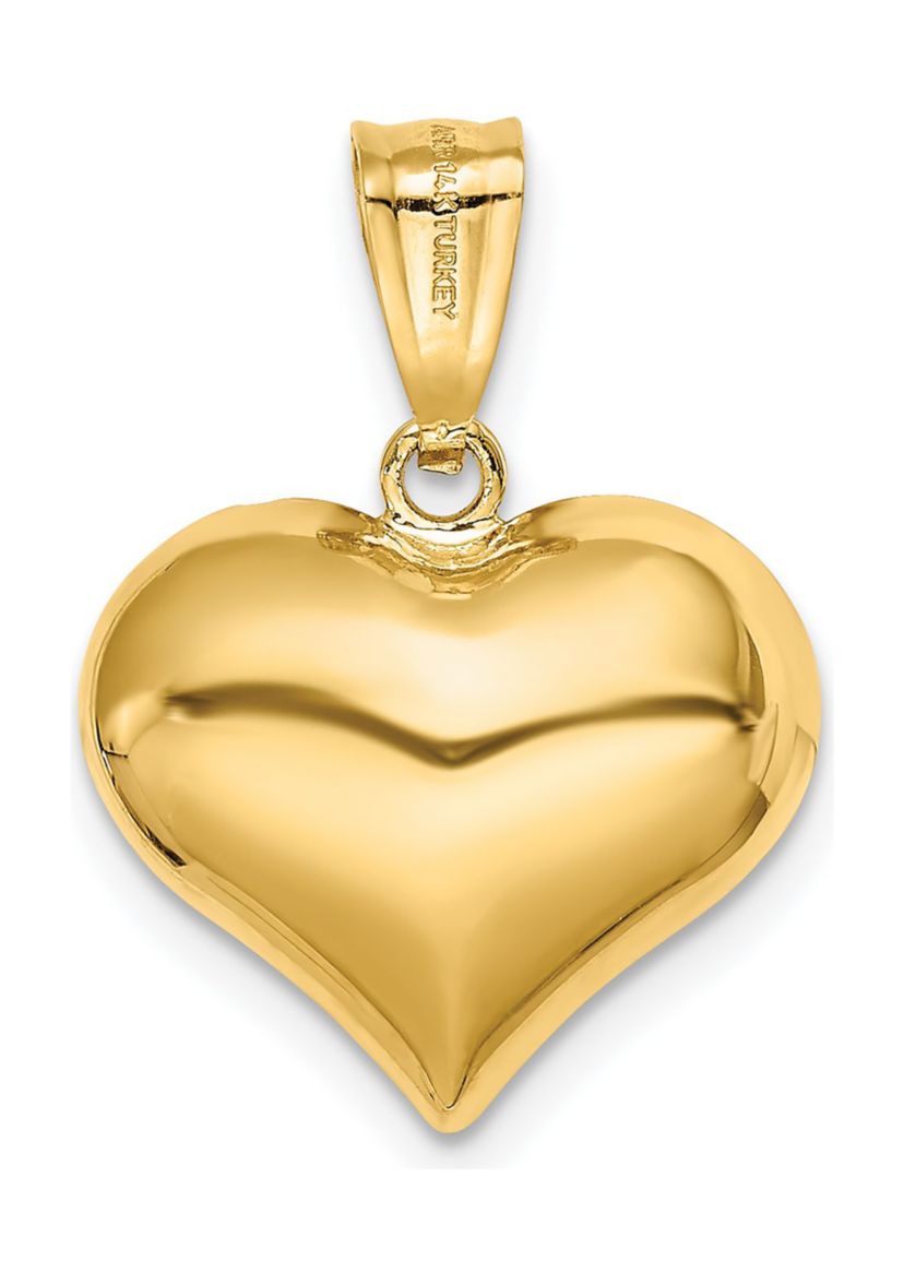 14K Yellow Gold Polished and Textured 3-D Heart Pendant