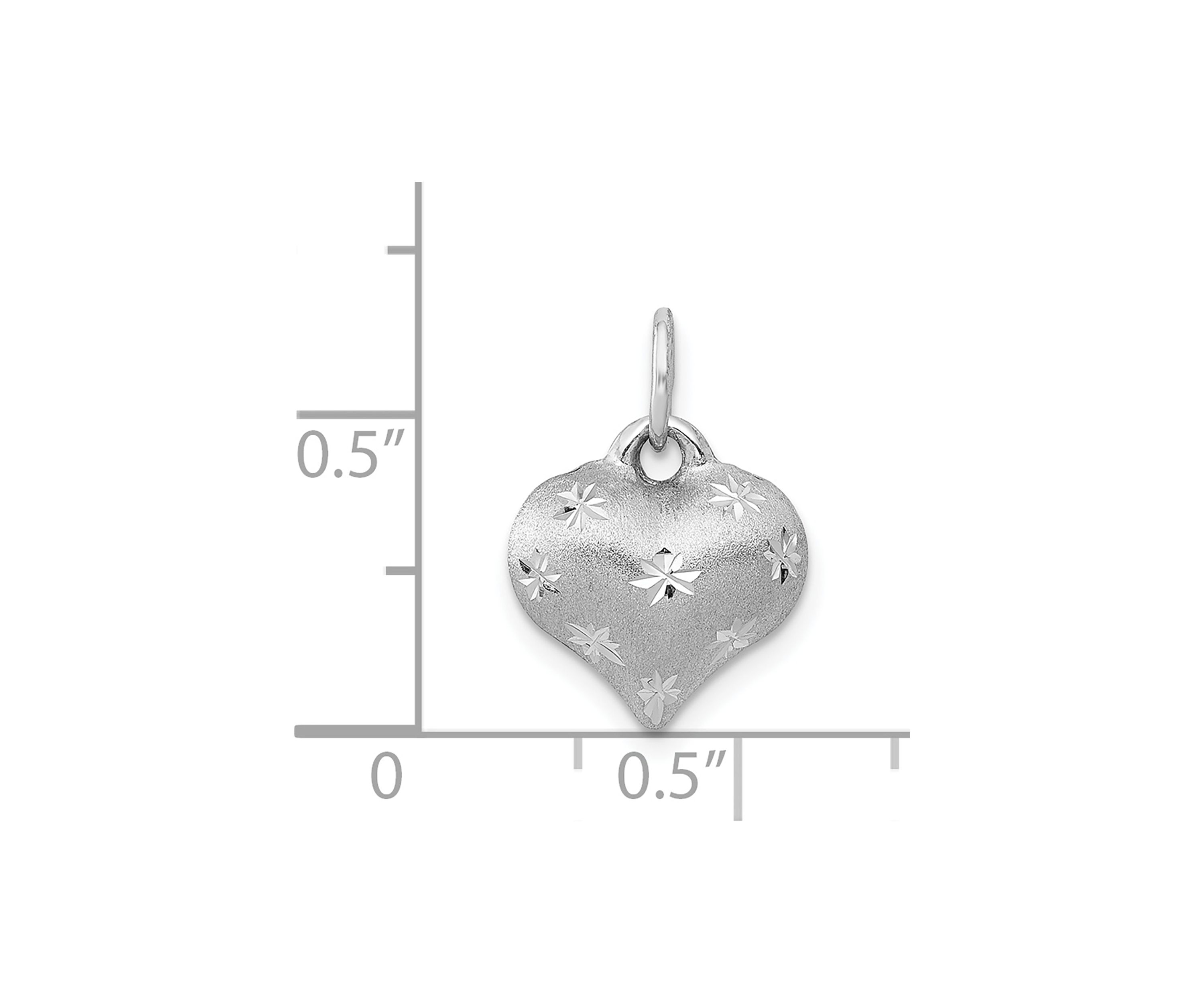 14K White Gold Satin Diamond-cut 3D Puffed Heart Pendant