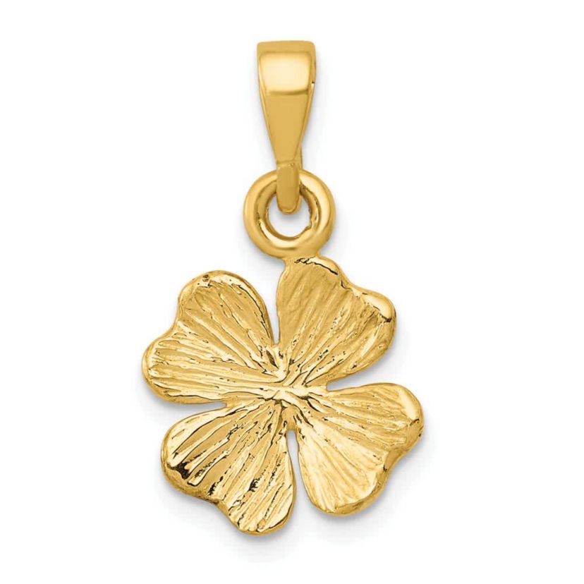 14K Yellow Gold Polished and Textured Four Leaf Clover Pendant