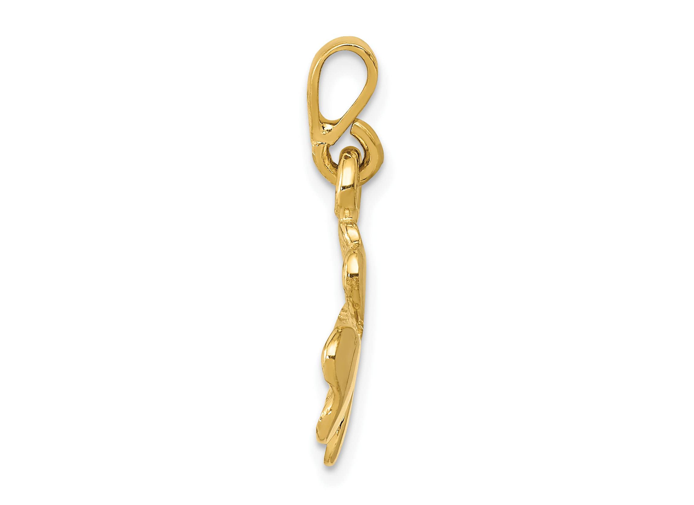 14K Yellow Gold Polished and Textured Four Leaf Clover Pendant