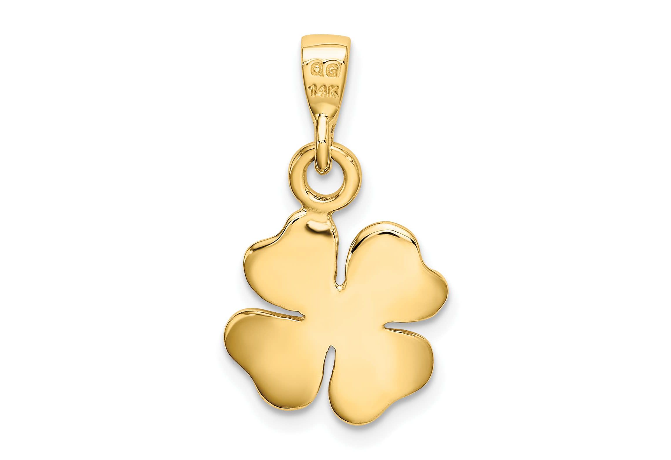 14K Yellow Gold Polished and Textured Four Leaf Clover Pendant