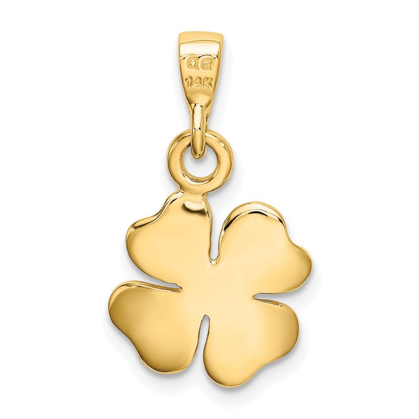 14K Yellow Gold Polished and Textured Four Leaf Clover Pendant
