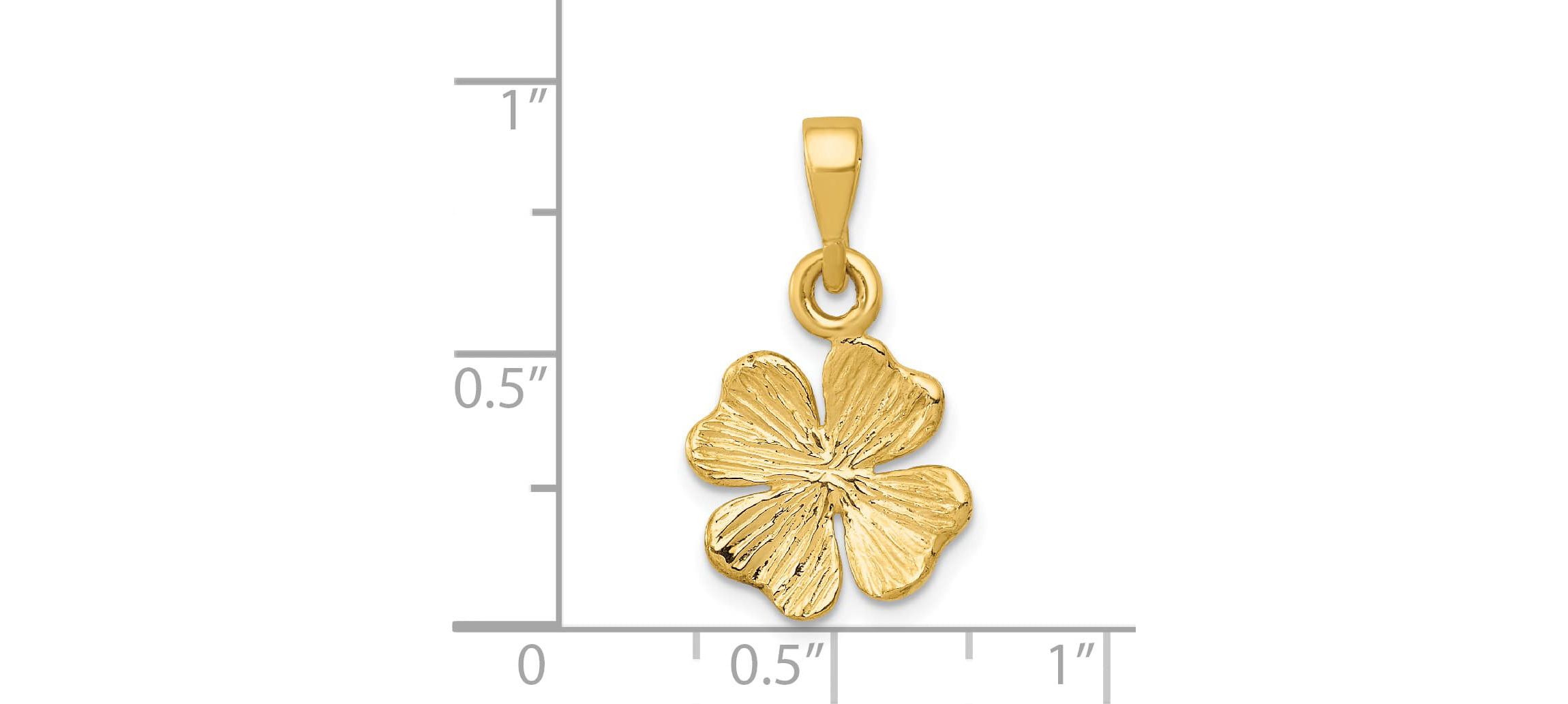 14K Yellow Gold Polished and Textured Four Leaf Clover Pendant