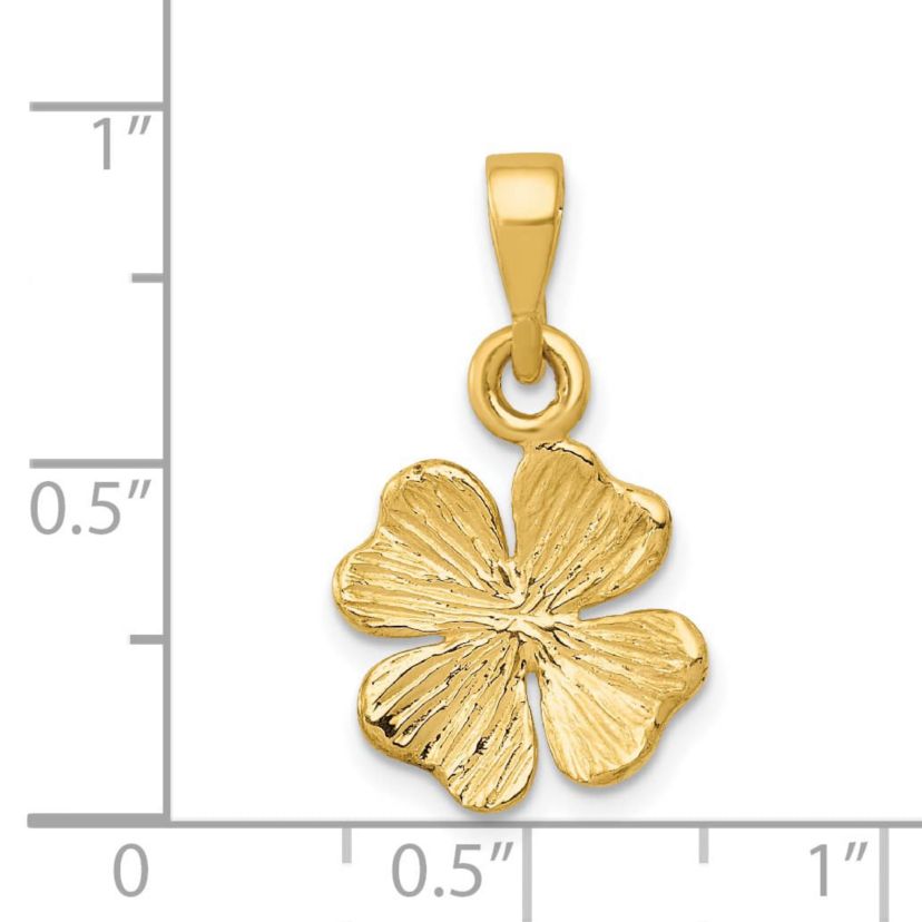 14K Yellow Gold Polished and Textured Four Leaf Clover Pendant