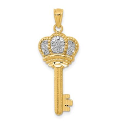 Belk & Co Men's 14K Yellow Gold with White Rhodium Polished Fleur De Lis Crown Key Charm