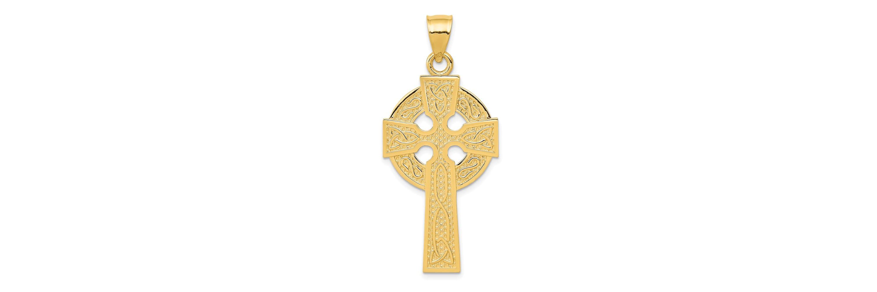 14K Yellow Gold Polished Celtic Cross Pendant