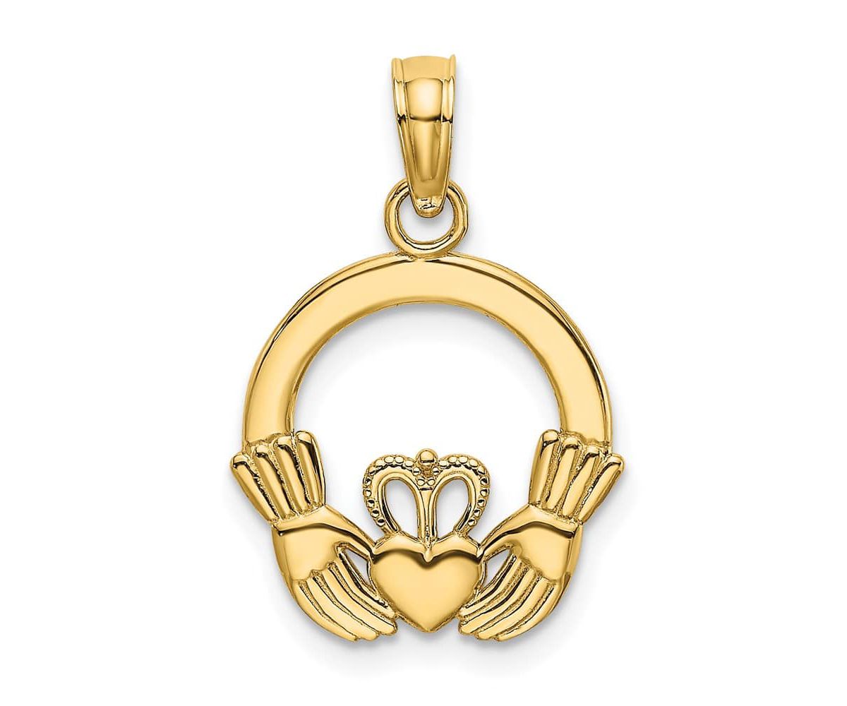 14K Gold Polished Round Claddagh Charm