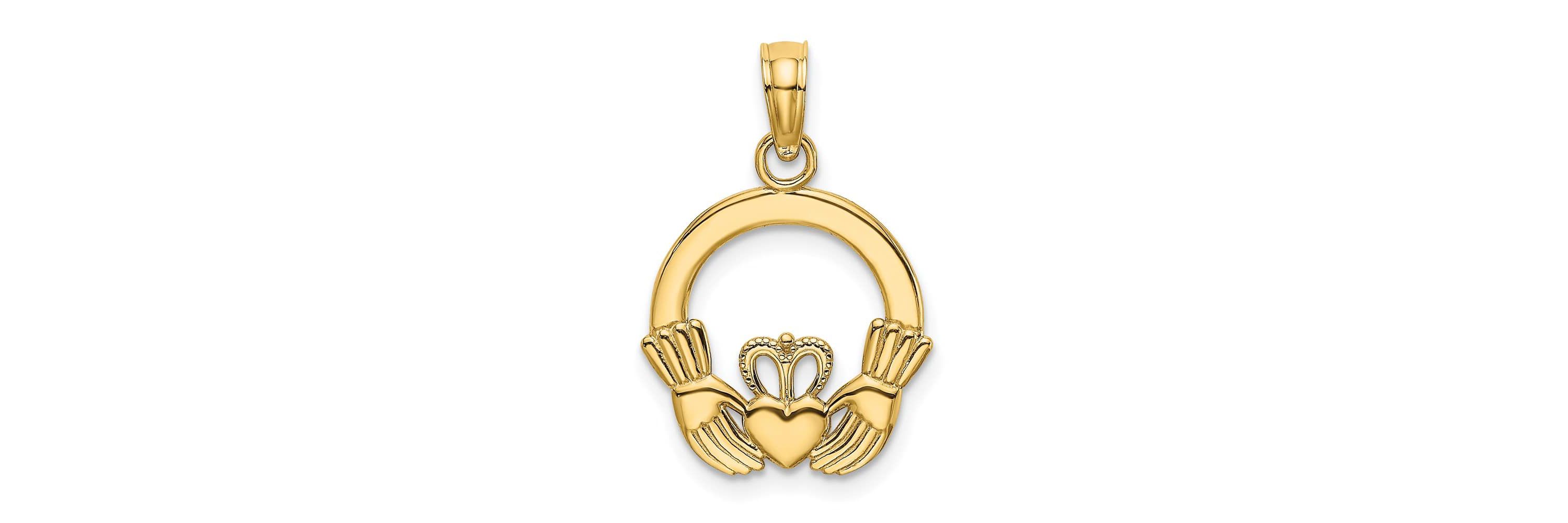 14K Gold Polished Round Claddagh Charm