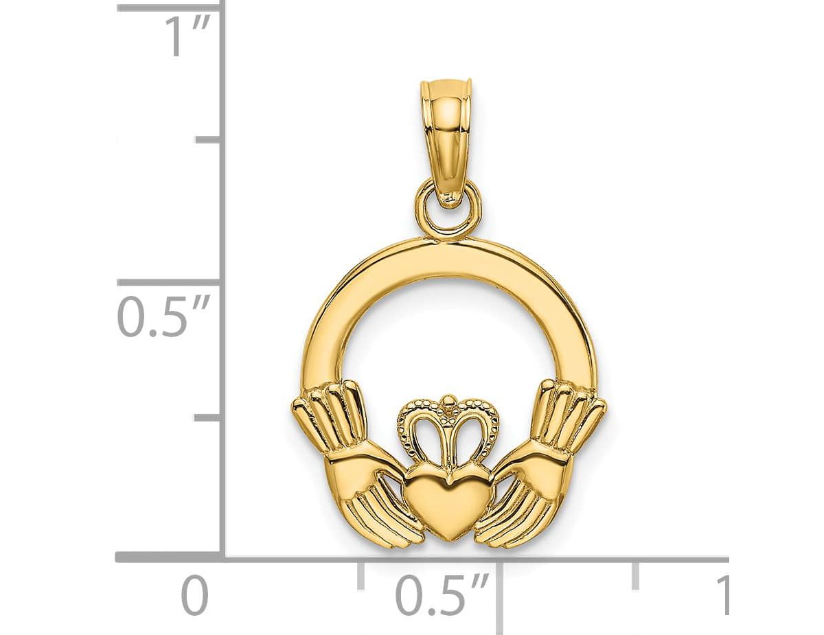14K Gold Polished Round Claddagh Charm
