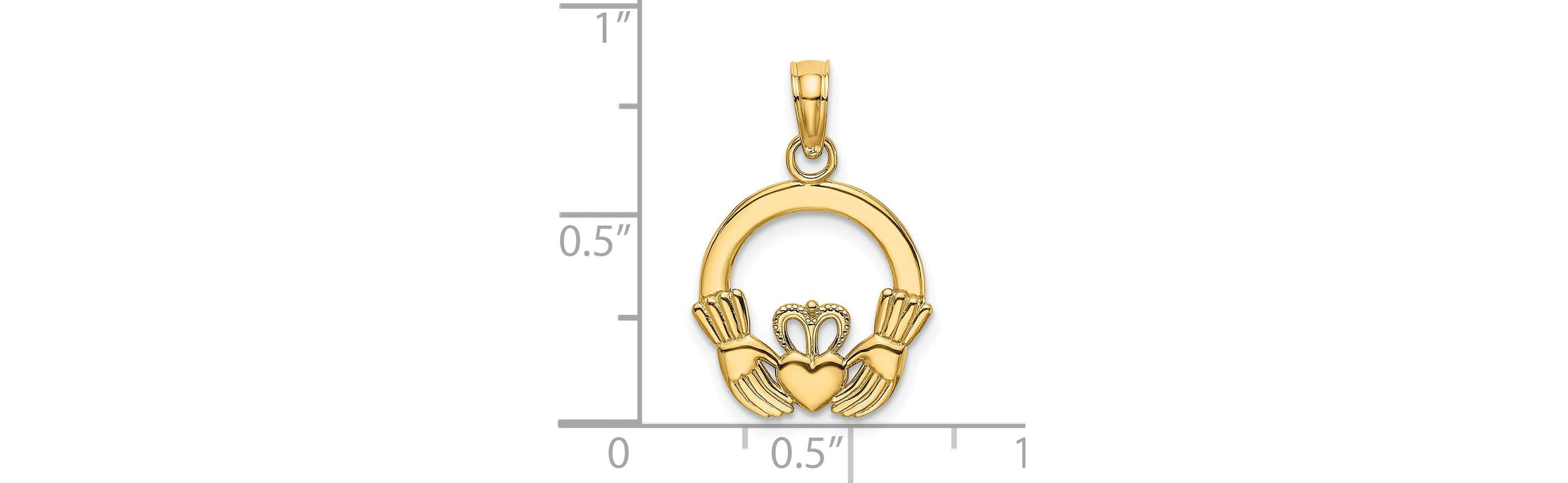 14K Gold Polished Round Claddagh Charm