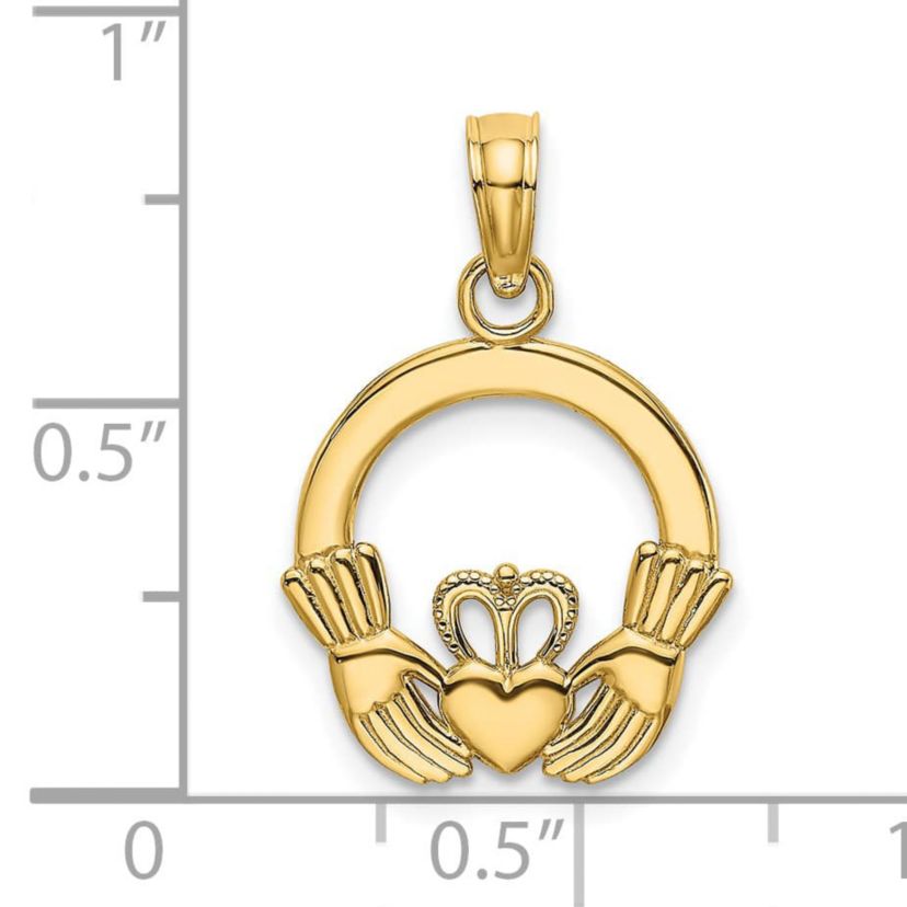 14K Gold Polished Round Claddagh Charm