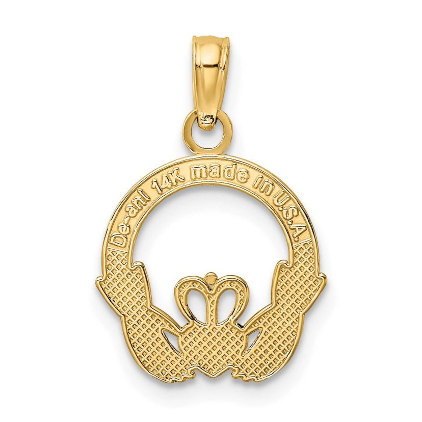 14K Gold Polished Round Claddagh Charm
