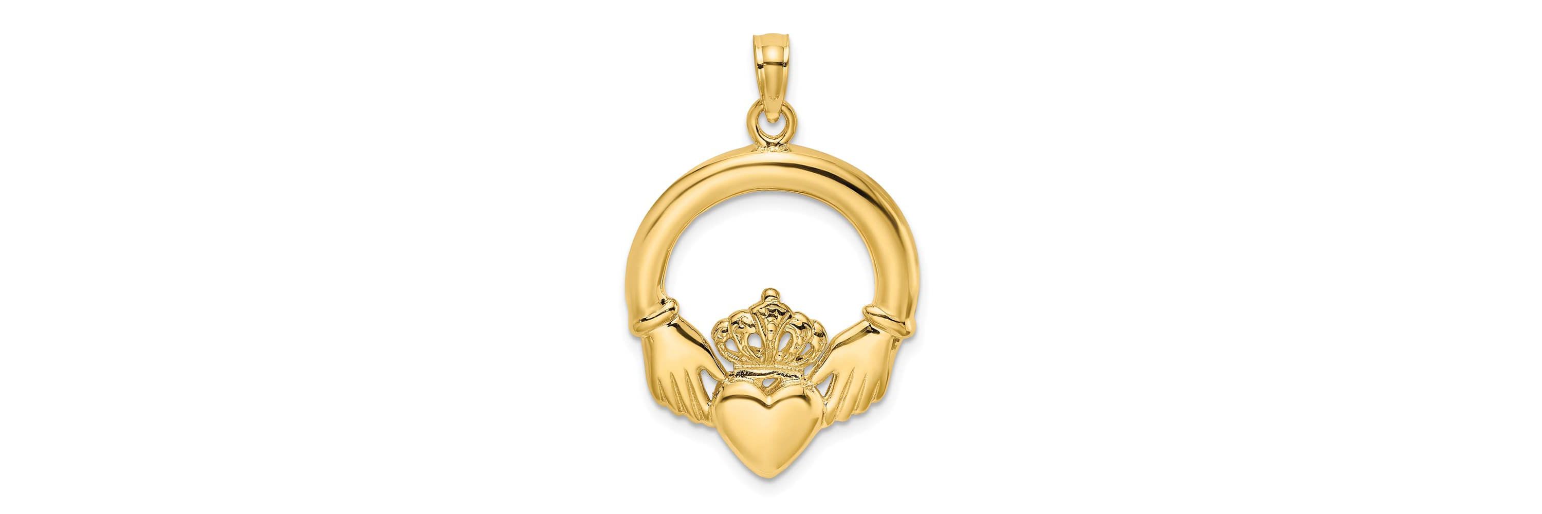 14K Yellow Gold Polished Large Claddagh Heart Charm