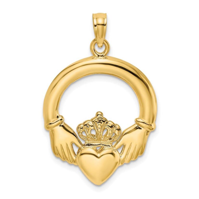 14K Yellow Gold Polished Large Claddagh Heart Charm