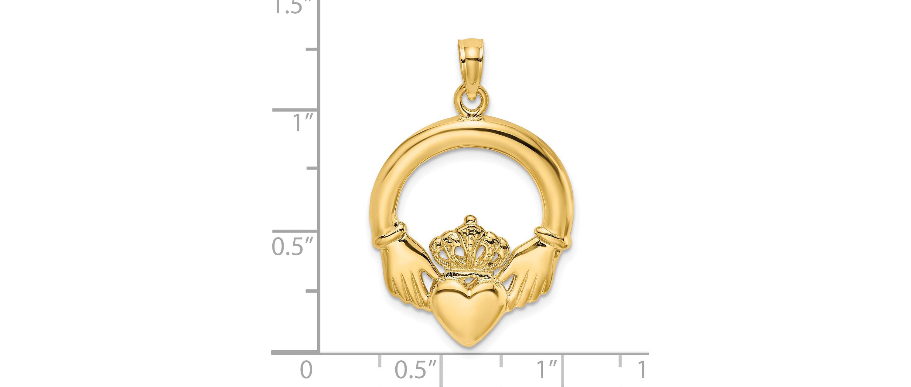 14K Yellow Gold Polished Large Claddagh Heart Charm