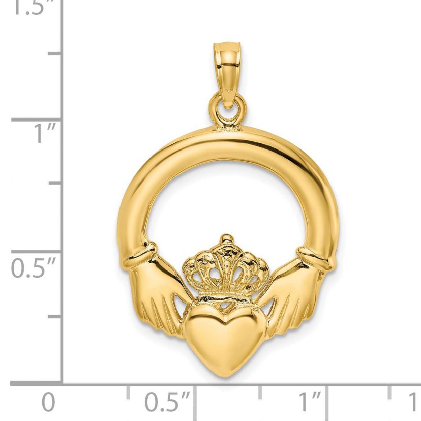 14K Yellow Gold Polished Large Claddagh Heart Charm