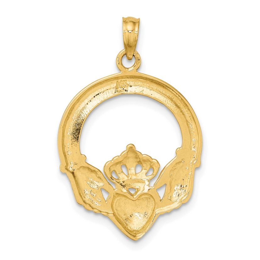 14K Yellow Gold Polished Large Claddagh Heart Charm