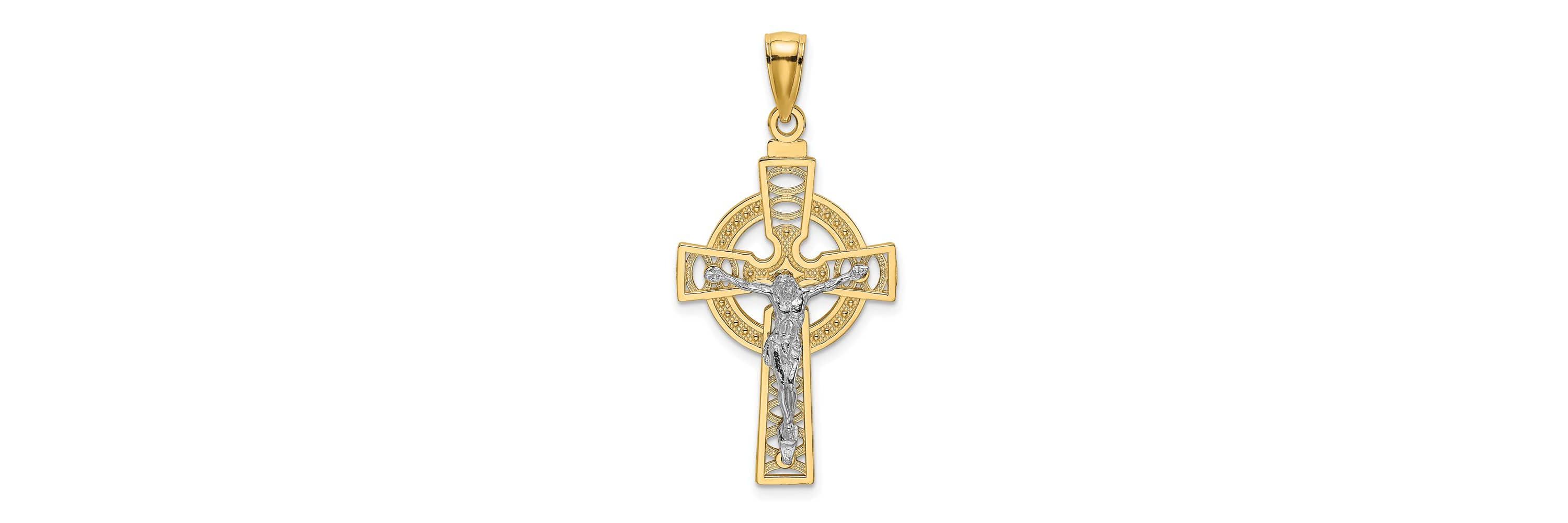 14K Two-tone Celtic Crucifix with Eternity Circle Charm