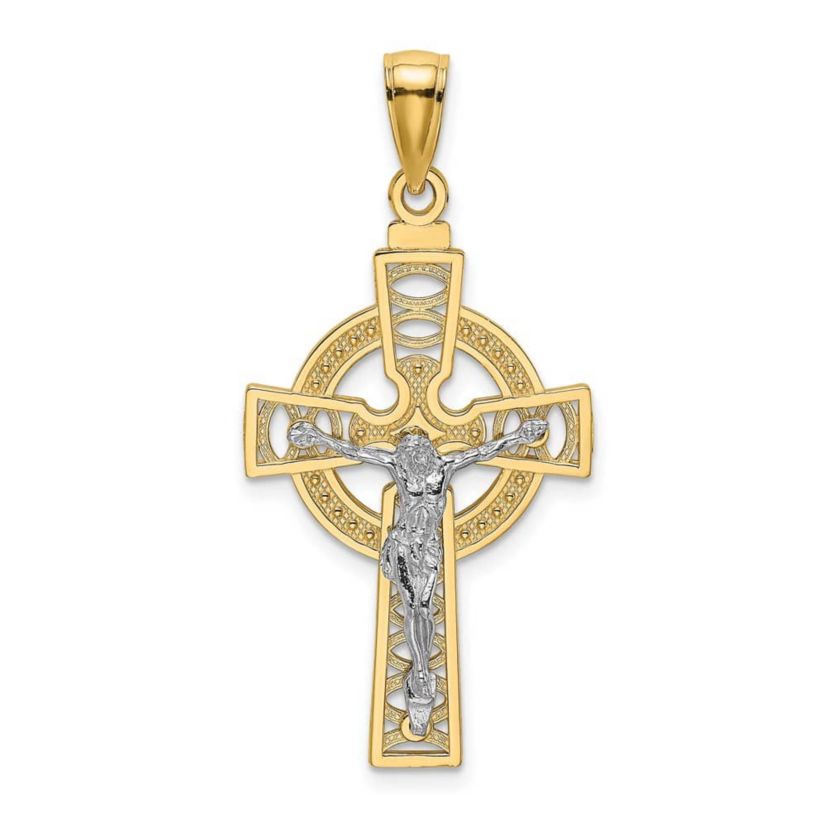 14K Two-tone Celtic Crucifix with Eternity Circle Charm