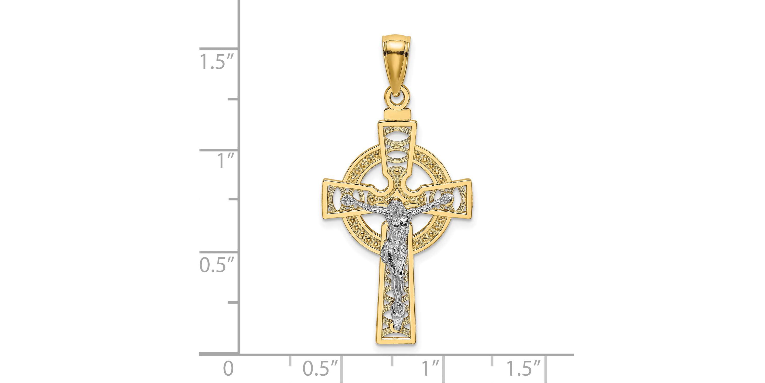 14K Two-tone Celtic Crucifix with Eternity Circle Charm
