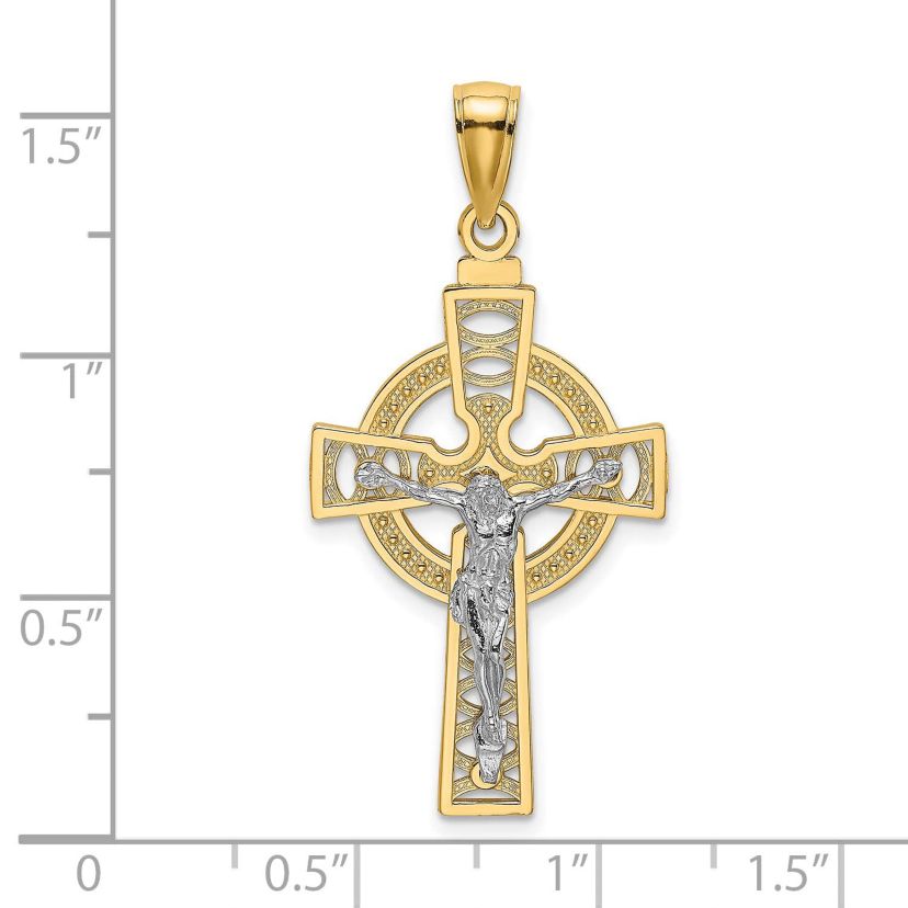 14K Two-tone Celtic Crucifix with Eternity Circle Charm