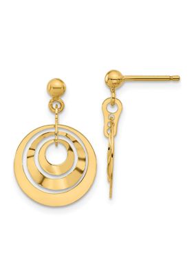 14K Yellow Gold Polished Circles Post Dangle Earrings