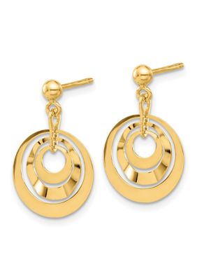 14K Yellow Gold Polished Circles Post Dangle Earrings