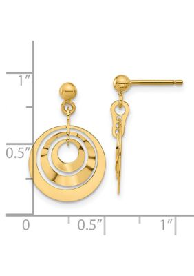 14K Yellow Gold Polished Circles Post Dangle Earrings