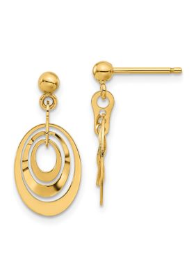 14K Yellow Gold Polished Ovals Post Dangle Earrings