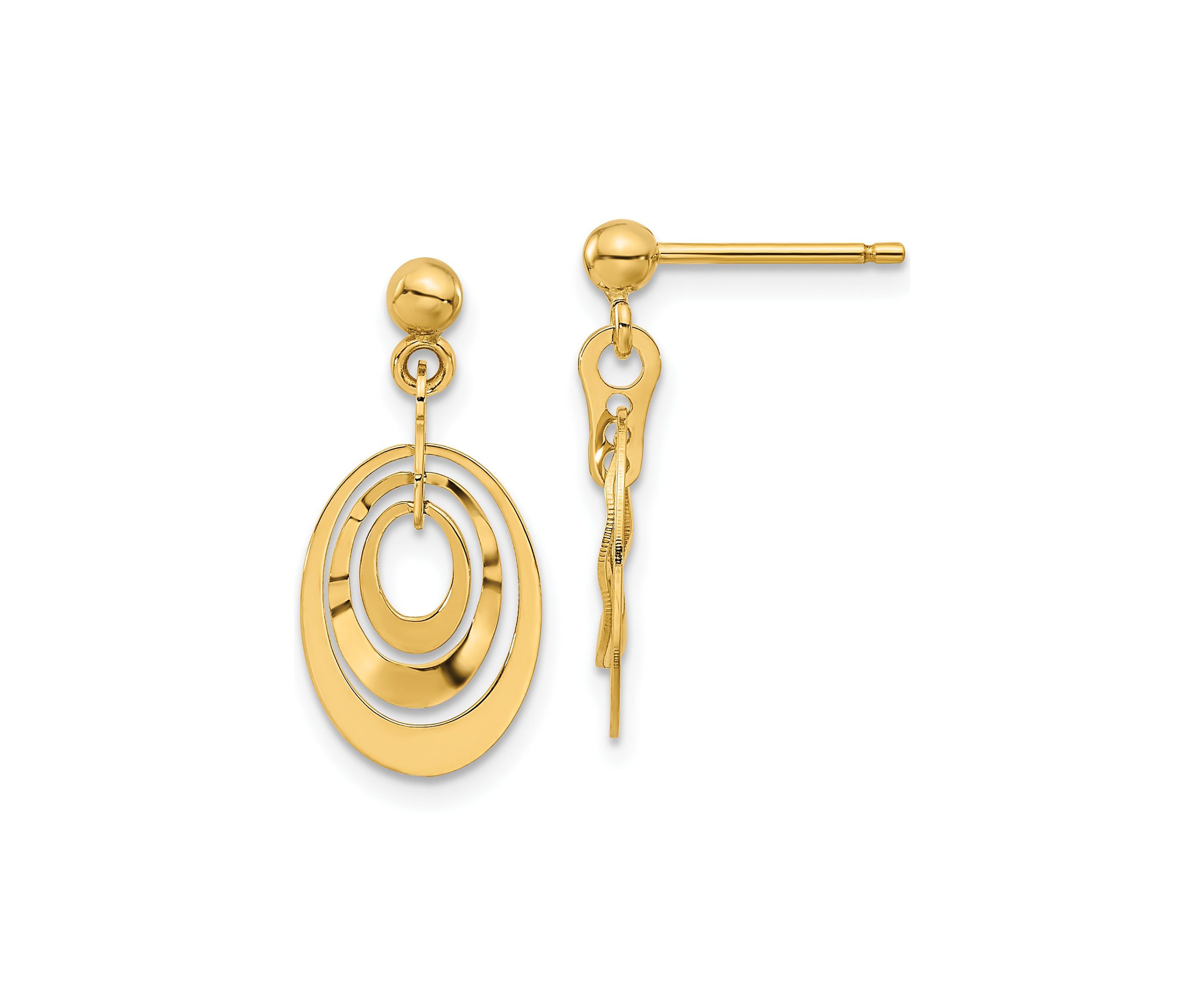 14K Yellow Gold Polished Ovals Post Dangle Earrings