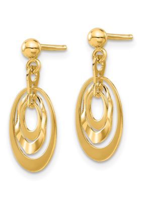 14K Yellow Gold Polished Ovals Post Dangle Earrings