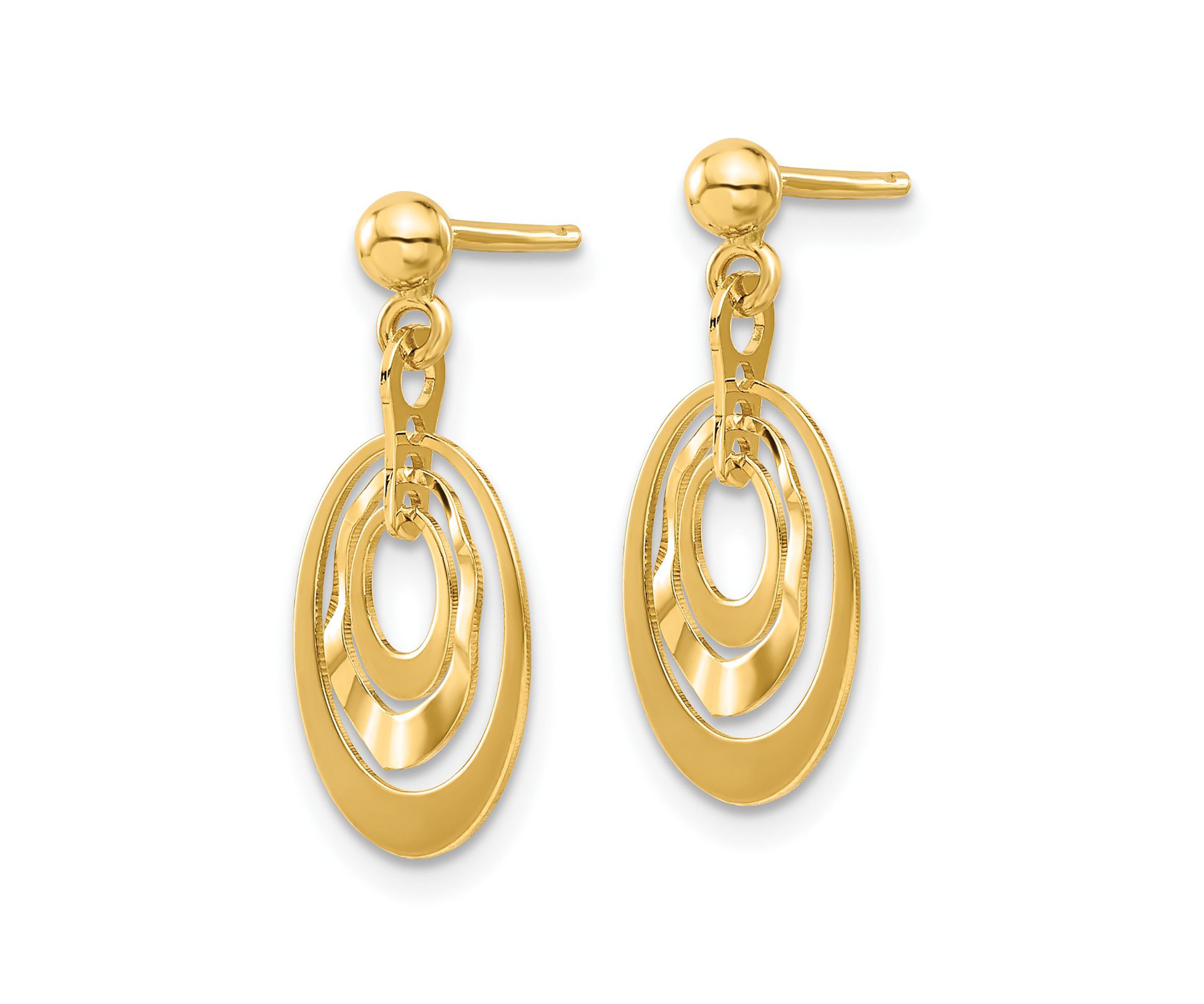14K Yellow Gold Polished Ovals Post Dangle Earrings