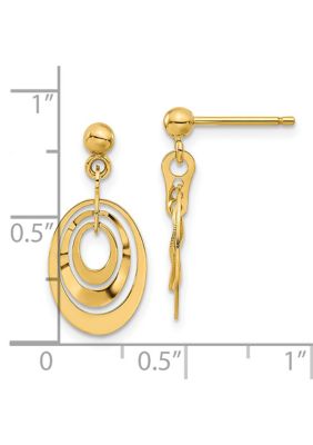 14K Yellow Gold Polished Ovals Post Dangle Earrings