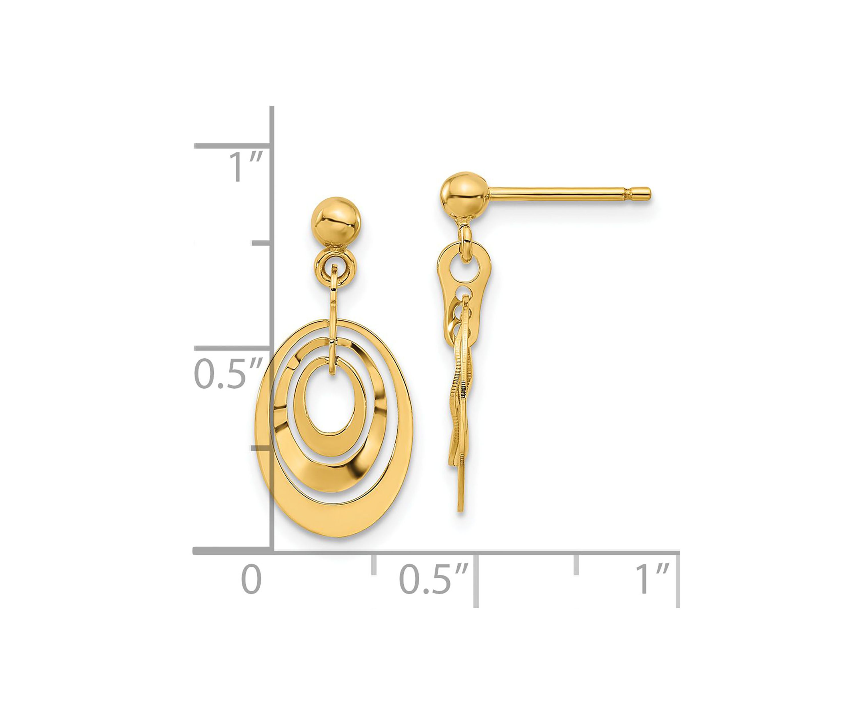 14K Yellow Gold Polished Ovals Post Dangle Earrings