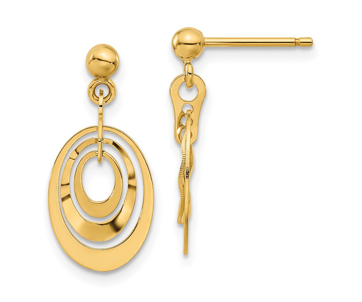 14K Yellow Gold Polished Ovals Post Dangle Earrings