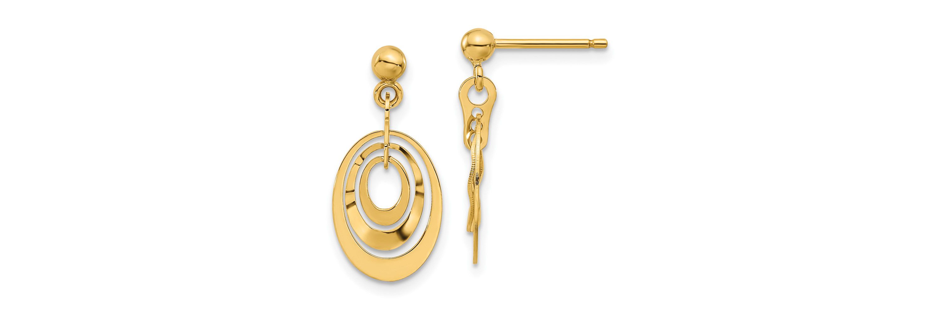 14K Yellow Gold Polished Ovals Post Dangle Earrings