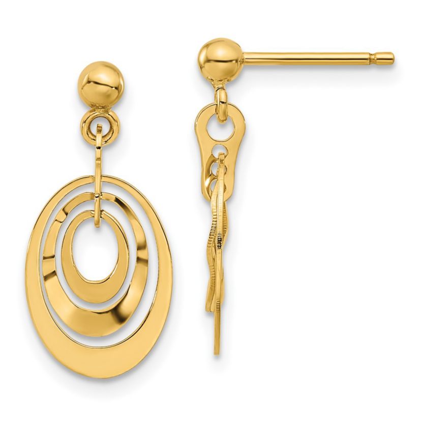 14K Yellow Gold Polished Ovals Post Dangle Earrings