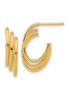 14K Yellow Gold Polished J-Hoop Post Earrings