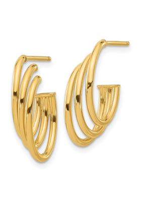 14K Yellow Gold Polished J-Hoop Post Earrings