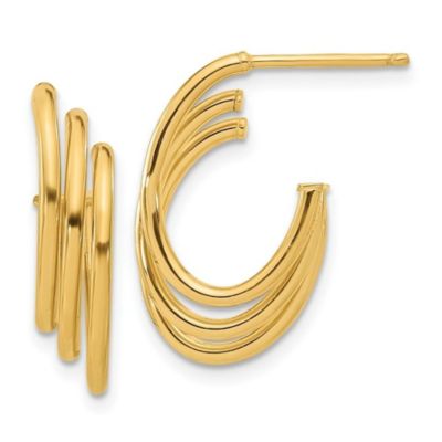 14K Yellow Gold Polished J-Hoop Post Earrings