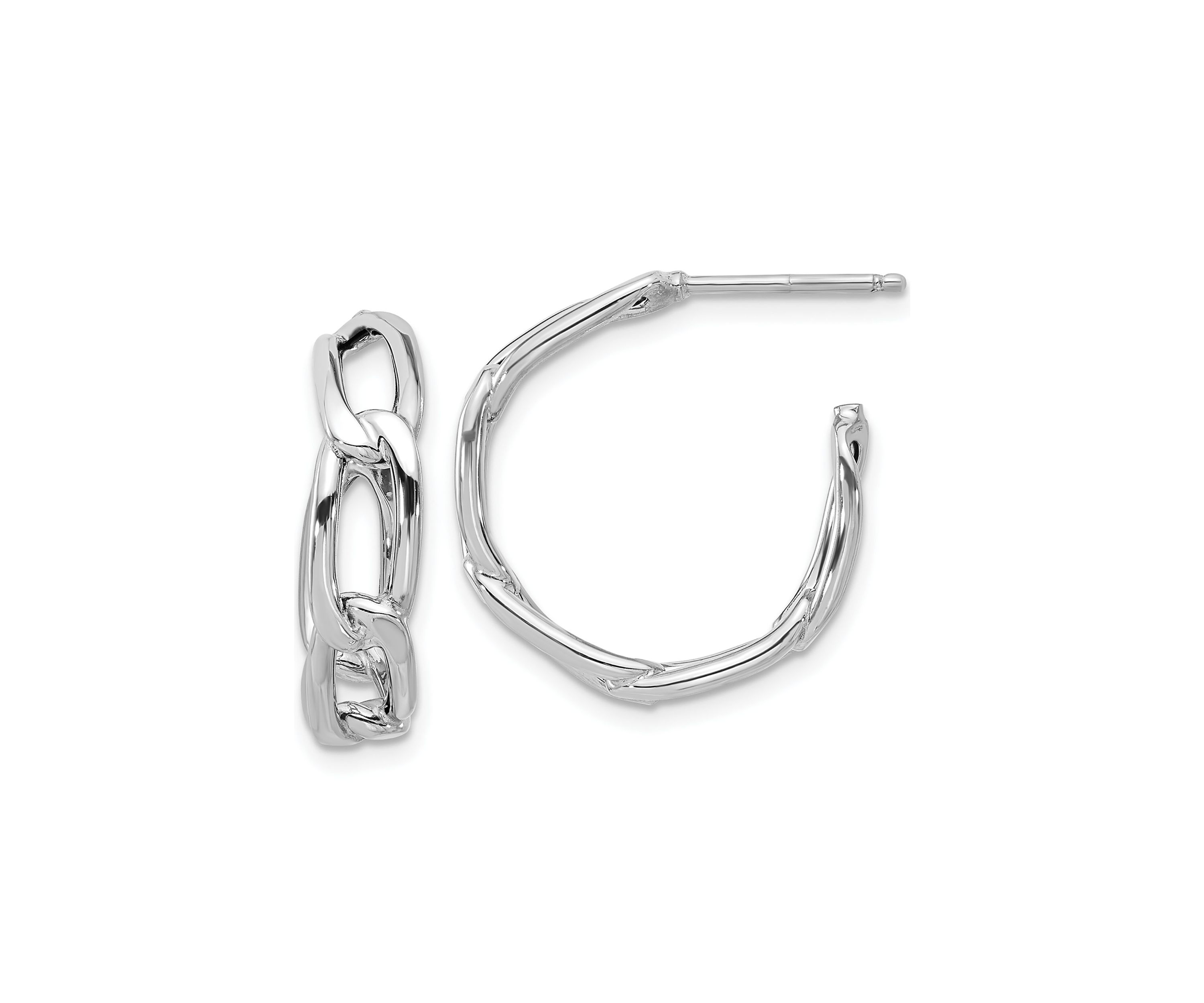 14K Gold Polished Link Post Hoop Earrings