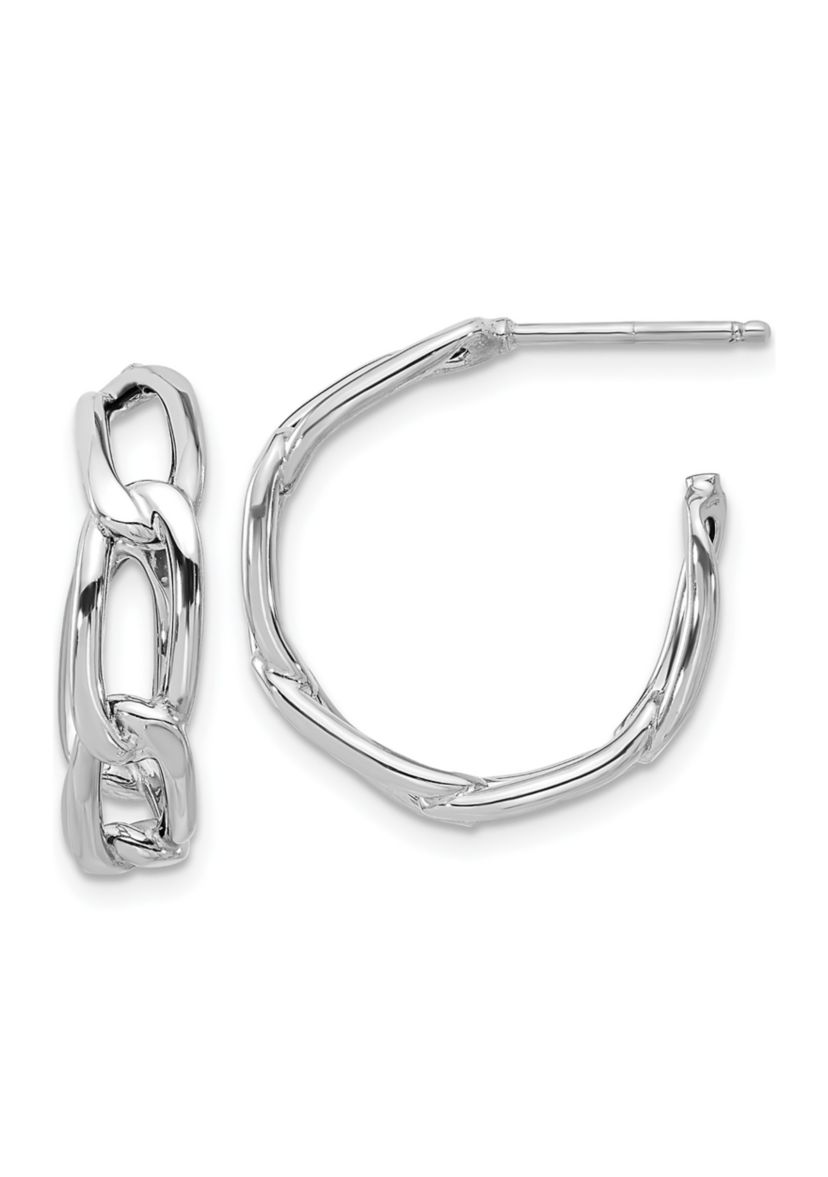 14K Gold Polished Link Post Hoop Earrings
