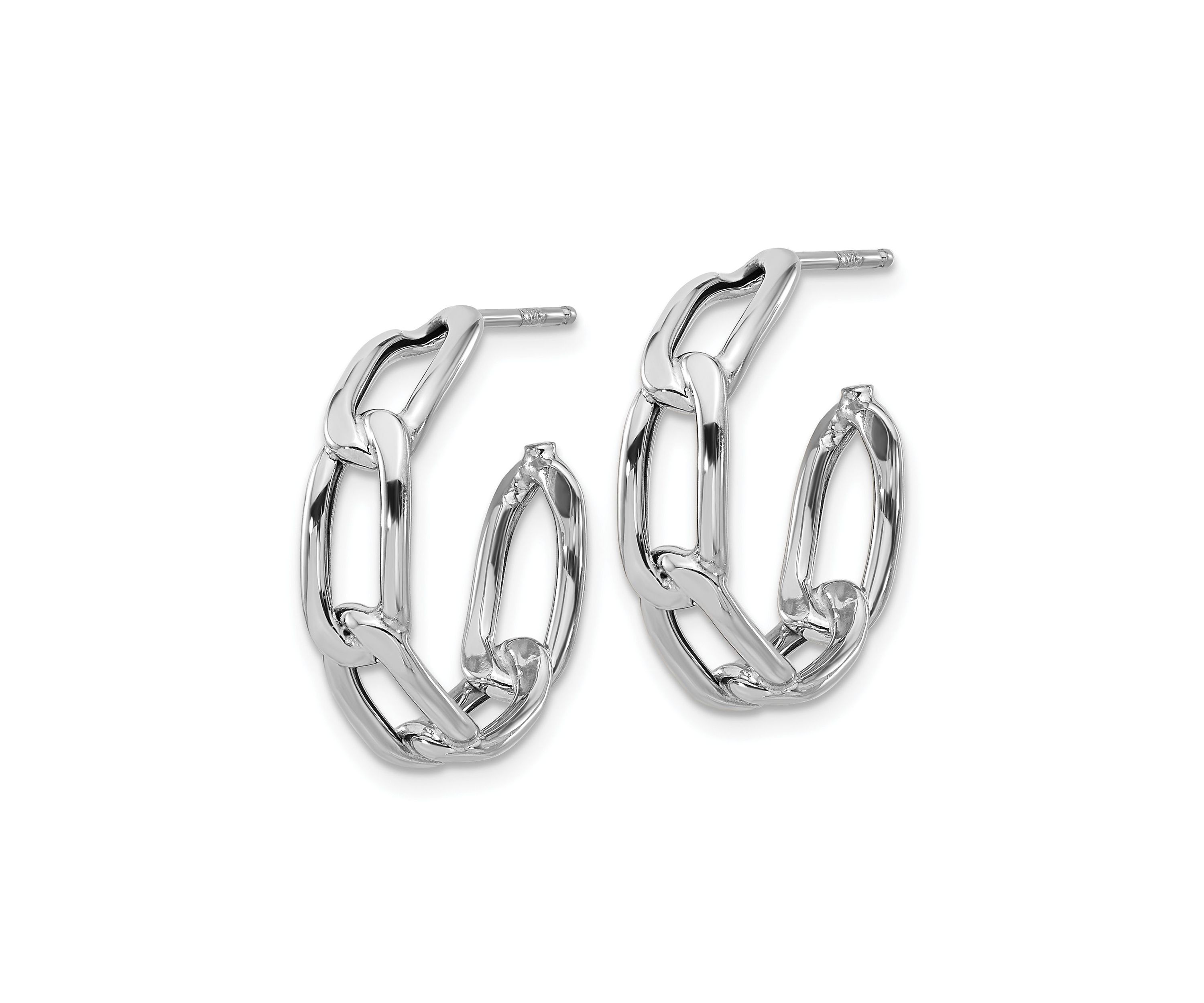 14K Gold Polished Link Post Hoop Earrings
